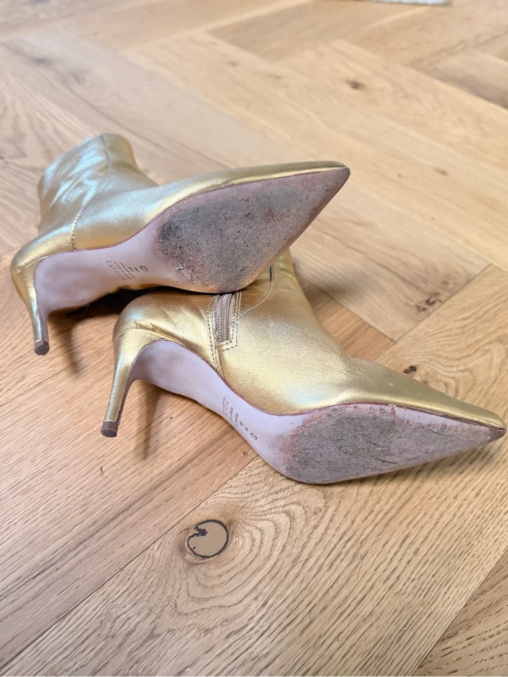 Schutz Metallic Gold Ankle Boots with Side Zip